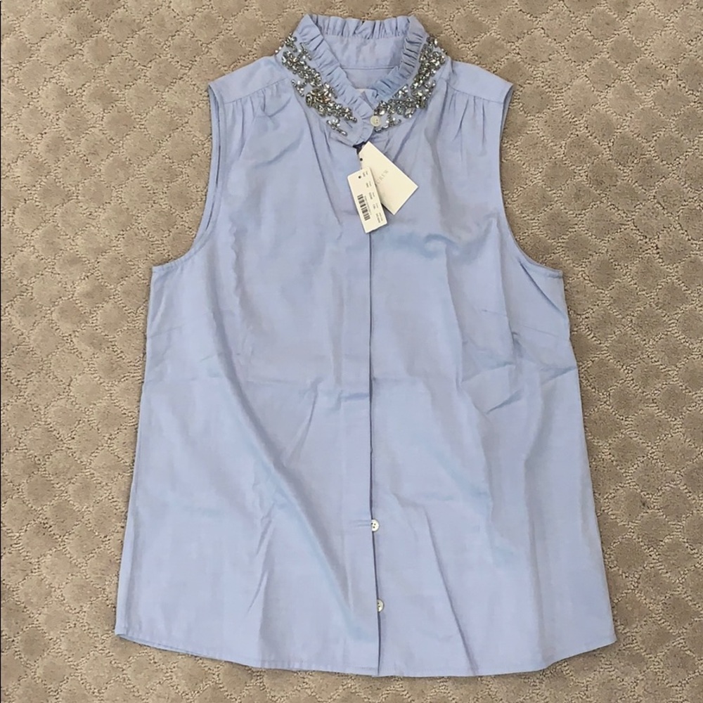 J Crew Sleeveless Blouse rhinestone detail